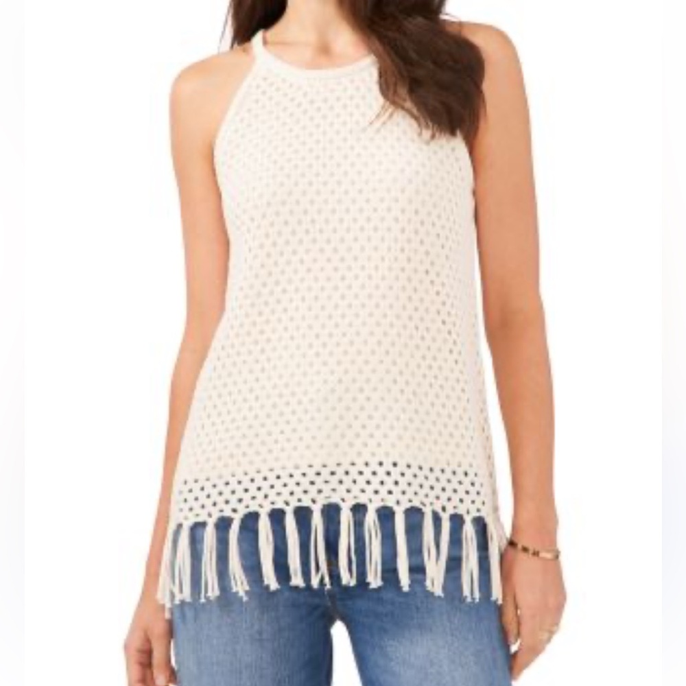 Vince Camuto mesh fringe Tank Top
